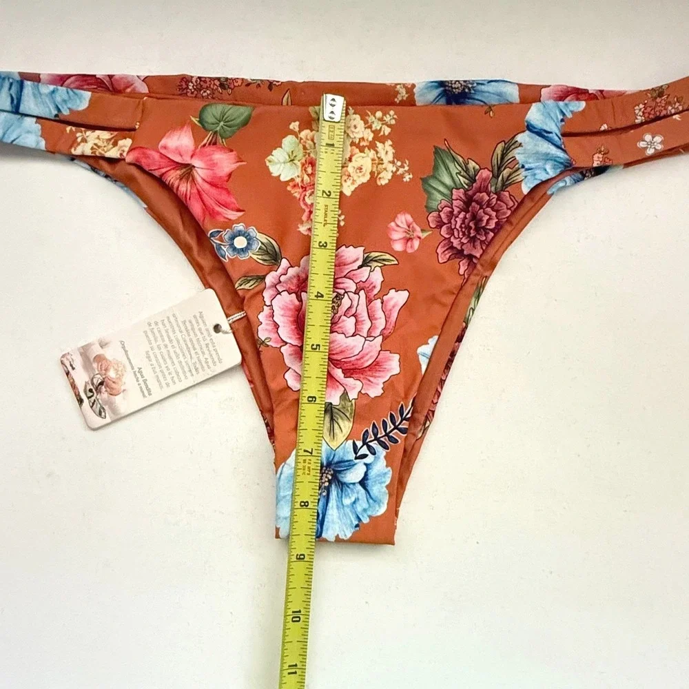 Agua Bendita Polly‎ Floret Bikini Bottom Rust Floral Swim XL